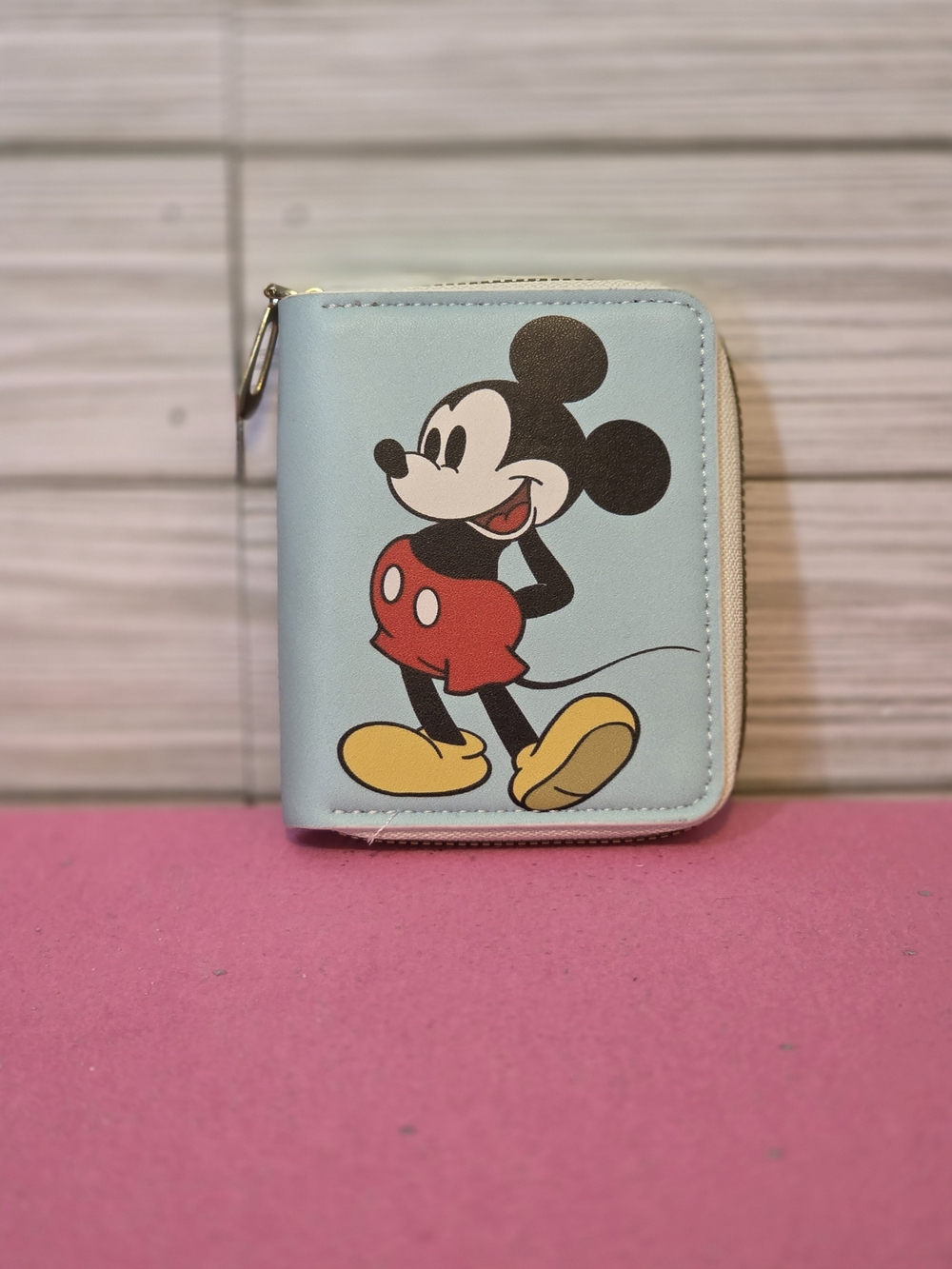 Disney Mickey Mouse Character Theme Small Zip-Around Wallet, Light Blue
